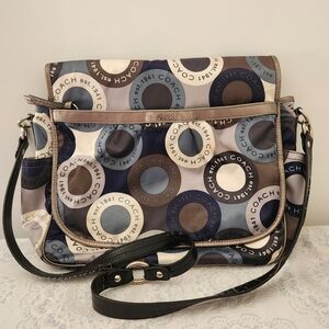 Coach Blue and Brown Circle Pattern Crossbody Bag
